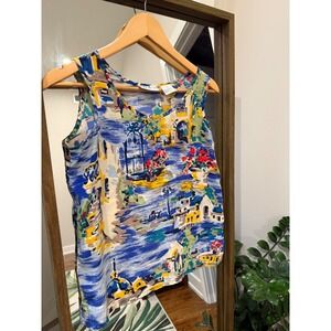 Natalie Me Sleeveless V Neck Silk Top Womens size PS Greece Travel Art Old Money